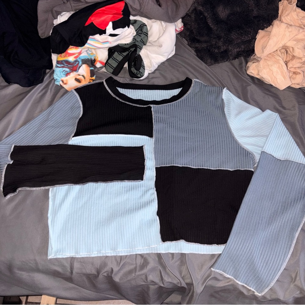 Shein Colorblock Long Sleeve Top Ribbed Knit